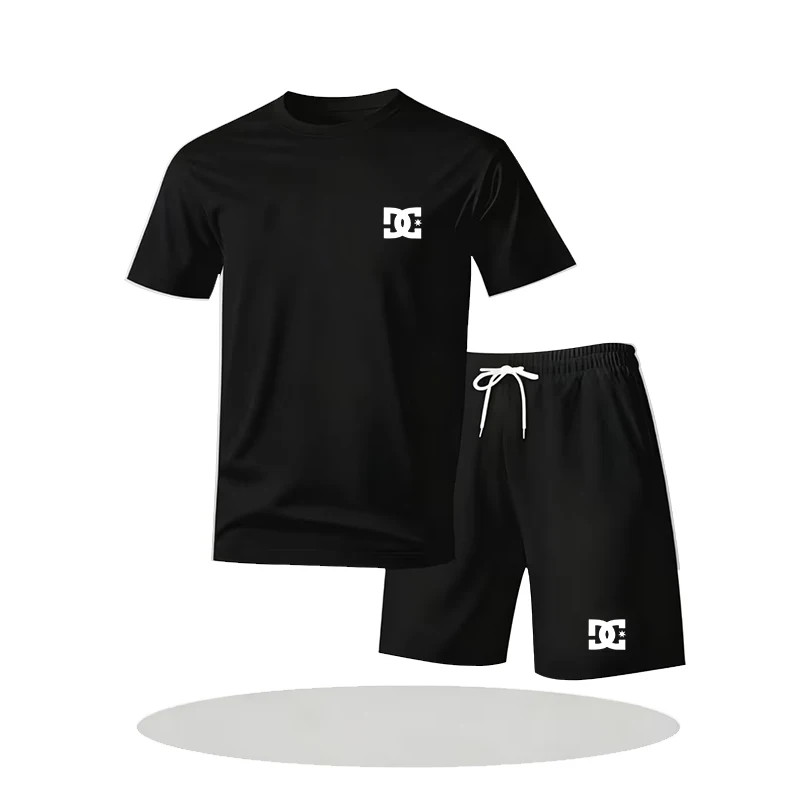 Title: Light Sweat Wicking Men Matching Tracksuit, Short Sleeve Tee And Drawstring Pocket Shorts Summer Daily Active Wear view 2