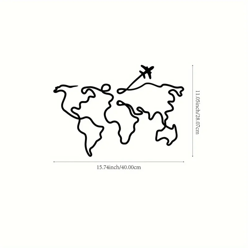 قطعة واحدة من نحت جدار معدني على طراز آرت ديكو، تصميم طائرة يطير حول العالم، فن جداري معدني حديث لغرفة المعيشة والمكتب