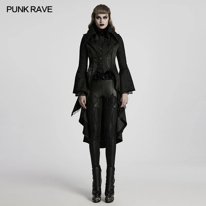 PUNK RAVE Women's Gothic Gorgeous Jacquard Lace Palace High-low Jacket Overlapping Design Layered Beauty Party Club Long Jackets