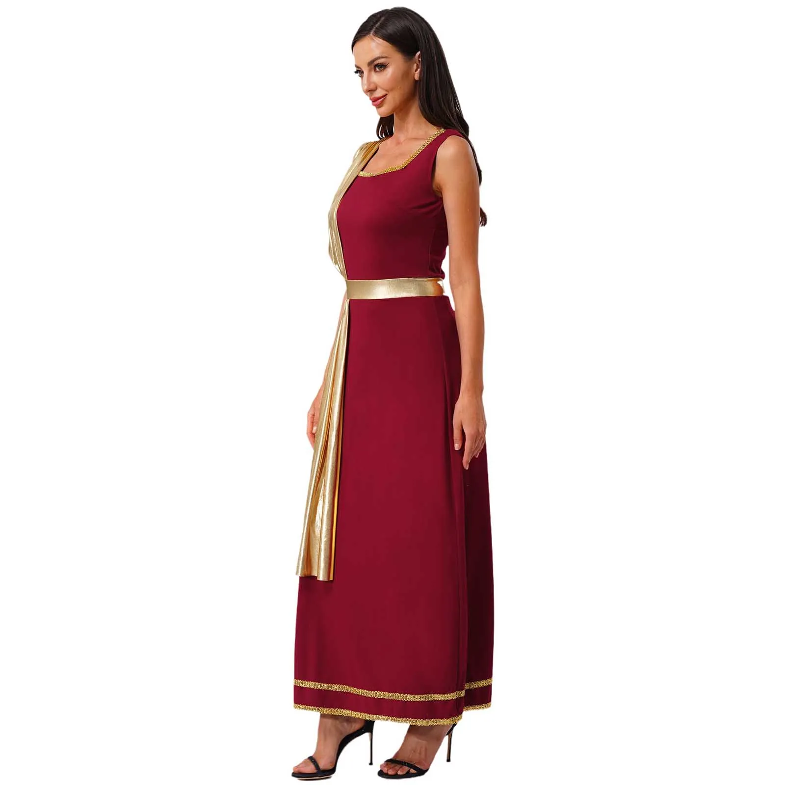 

Women Halloween Greek Roman Queen Cosplay Dress Gown Sleeveless Toga Praise Dress Drape Robe for Festival Cosplay Uniforms