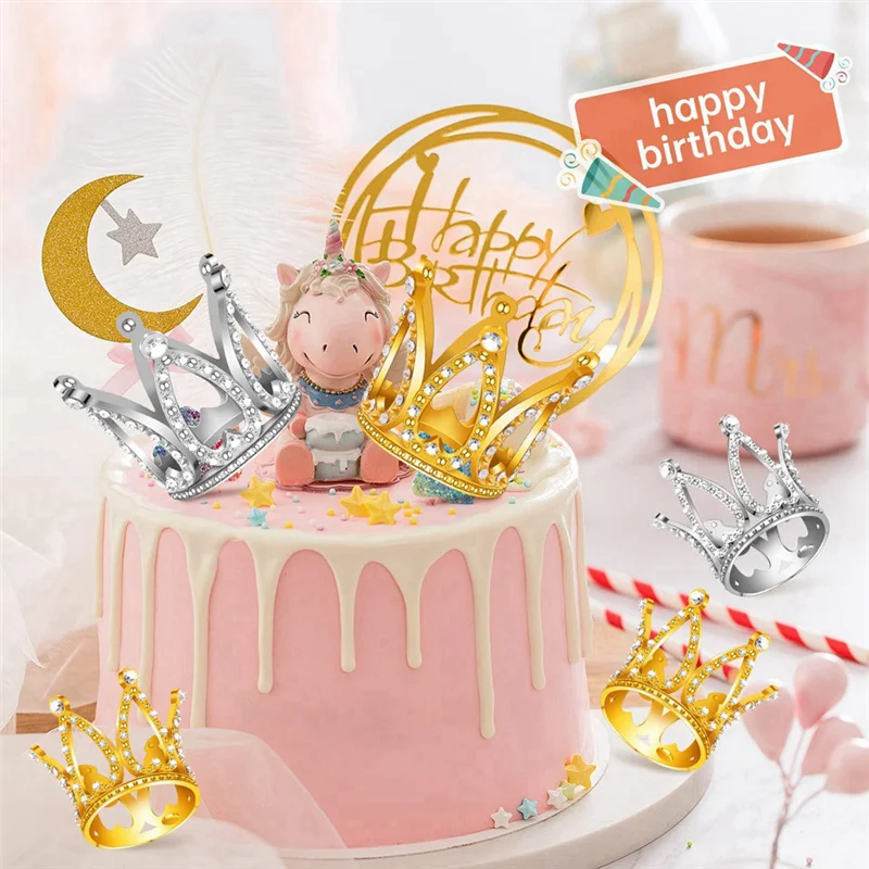 Homeshopping 12 szt. Mini Korony na Tort, Złote i Srebrne Korony z Cyrkoniami na Tort, Dekoracje na Baby Shower i Urodziny