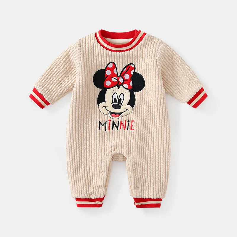 Disney New Daisy Smiling Minnie Winter Thickened Warm Baby Onesie Going Out Romper Climbing Infant Outfit 0-1 Years Bodysuits