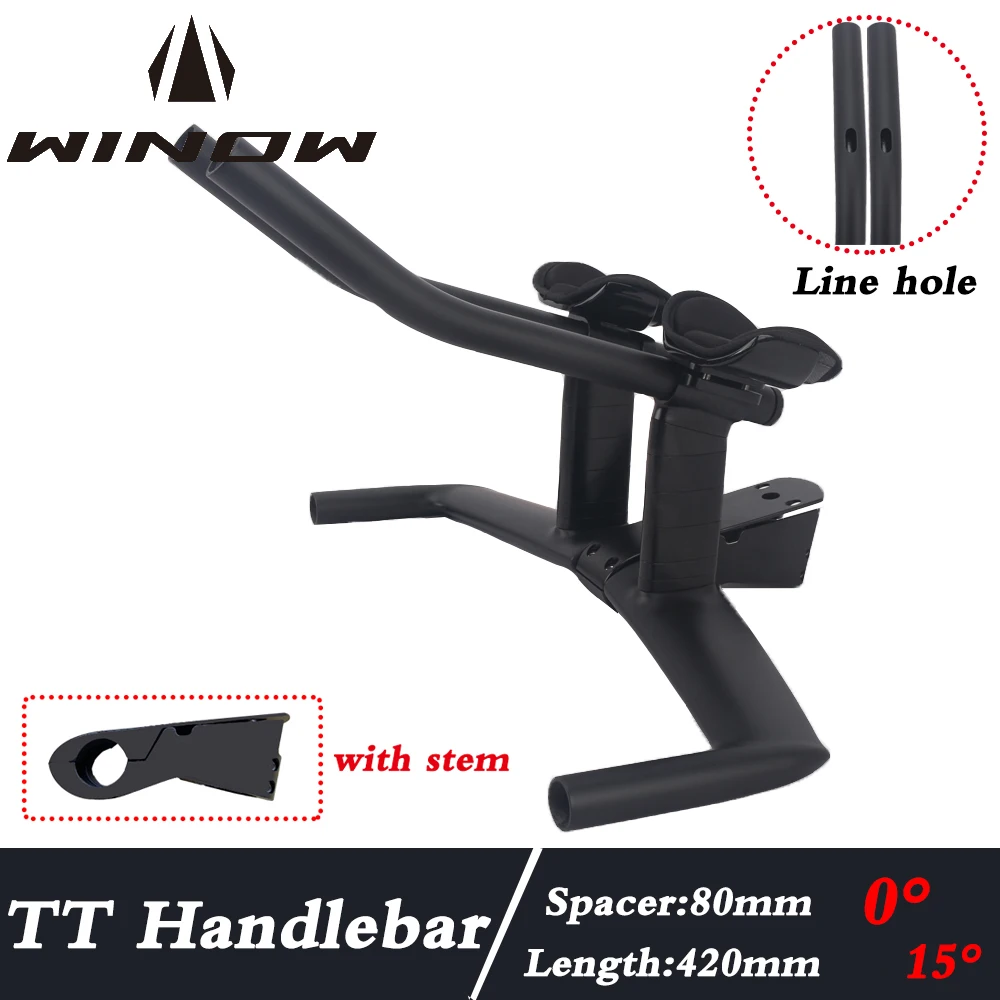 

Winow Carbon Fiber Triathlon Bicycle Handlebar TT Bar HB086 0 Degrees 15 Degrees Road Bike Carbon TT Handlebar Line hole