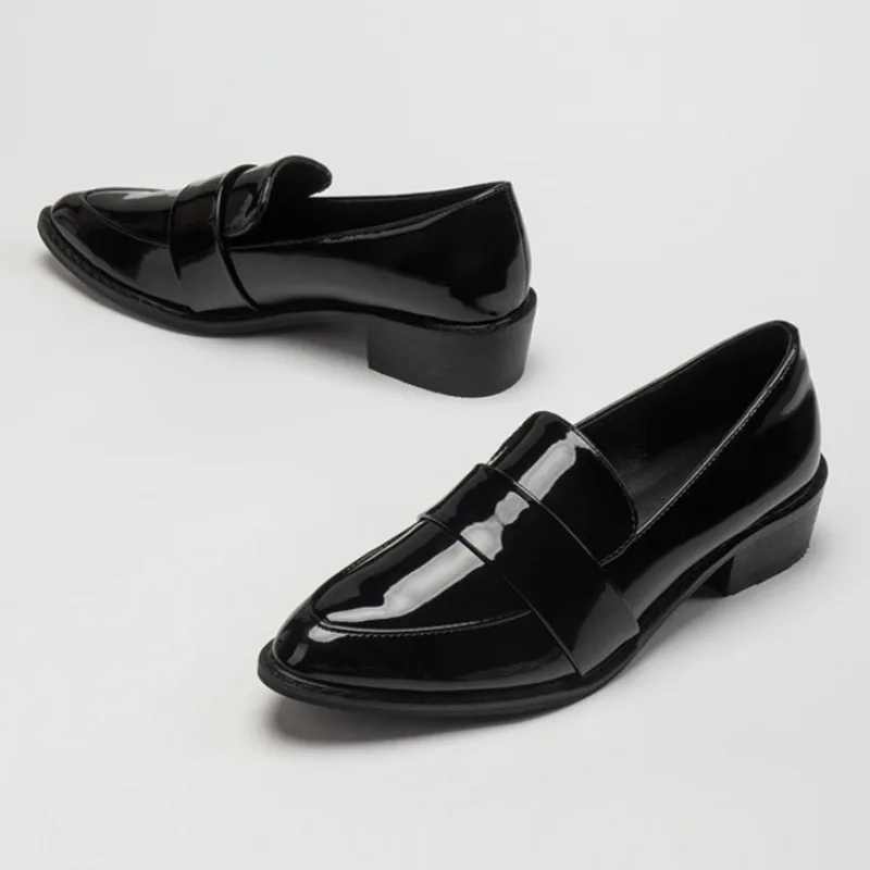

Сексуальные лоферы на массивном каблуке с острым носком, женские роскошные лакированные кожаные элегантные дизайнерские туфли-лодочки на низком каблуке, удобная офисная официальная обувь