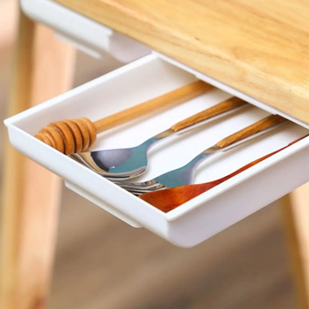 Hidden Drawer Organizer No-Punch Under Desk Stationery Box Paste Small Drawer Tray Under Drawer Desk Miscellaneous Storage