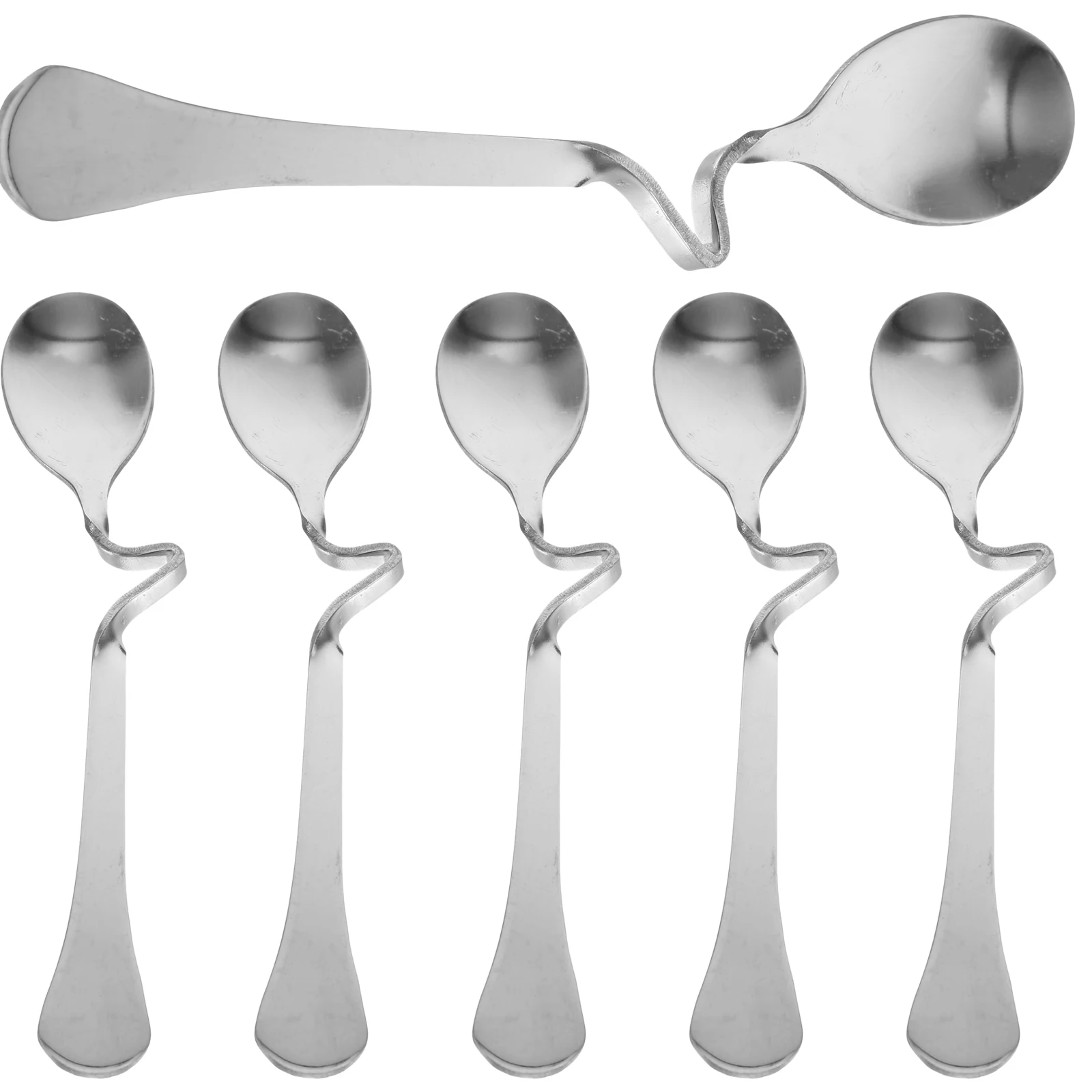 6pcs Coffee Spoon Stainless Steel Curved Handle Mini Stirring Silver Ergonomic Practical Kitchen Bar Utensils