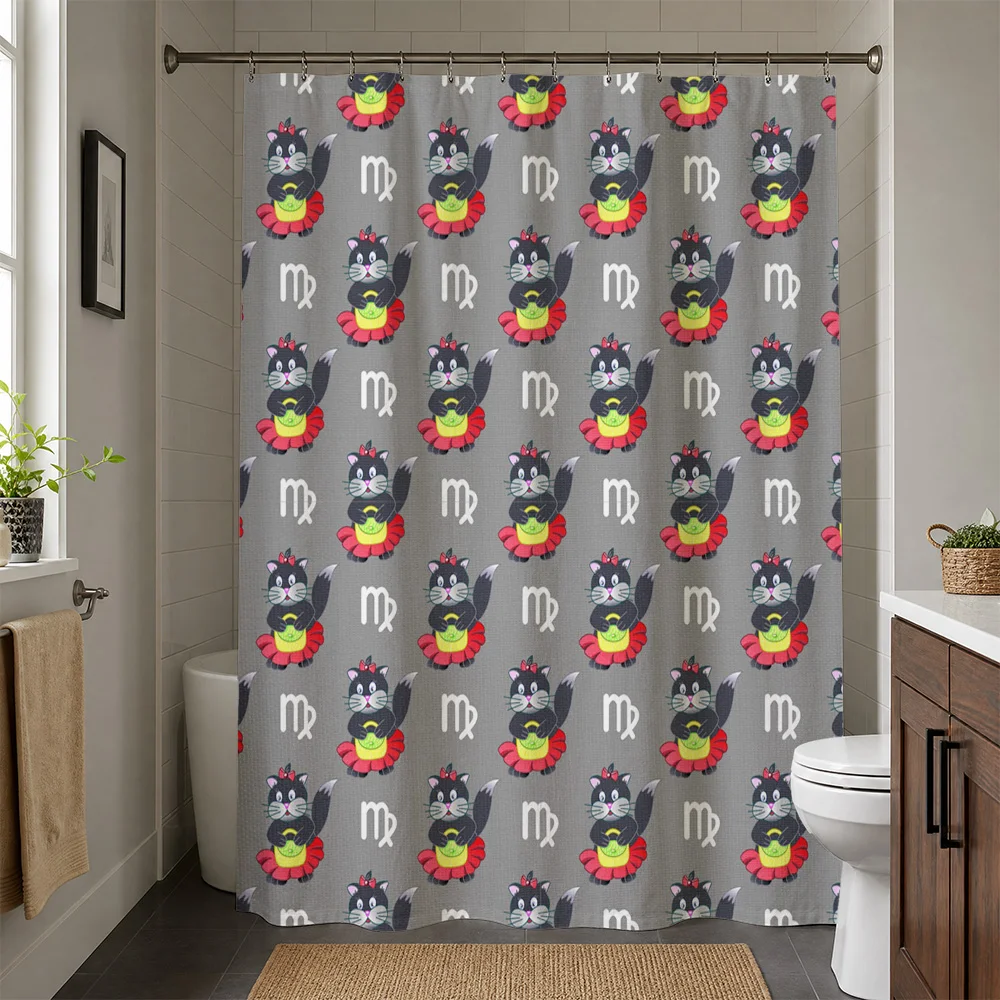 Waterproof Black Cat Floral Print Shower Curtain Liner for Bathroom Decor Novelty Fun Gothic Style Shower Curtain Waterproof Cur