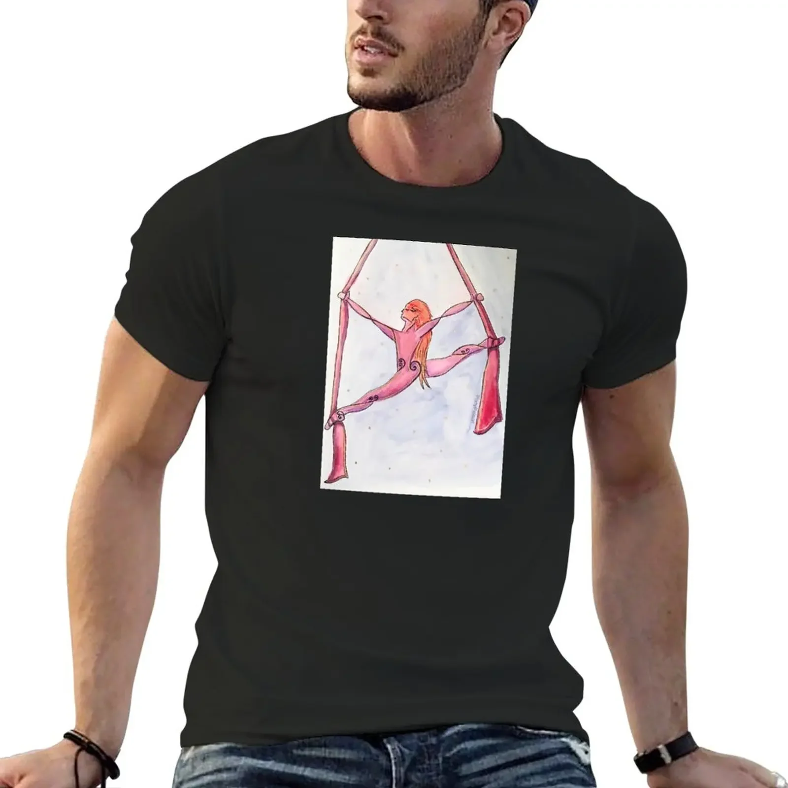 Aerialist on Fabric Watercolor T-Shirt oversizeds animal prinfor boys new edition mens graphic t-shirts hip hop