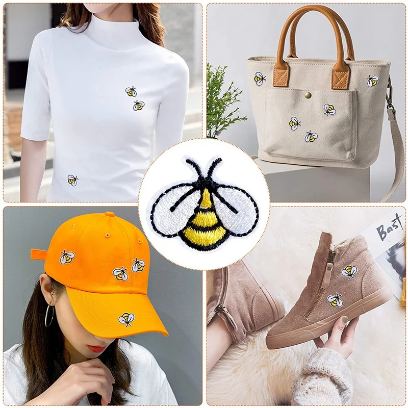 20 PCS Bee Sewing Patches Embroidered Applique Iron On Patches Sew On Decoration For Bags Clothes Jackets DIY Art