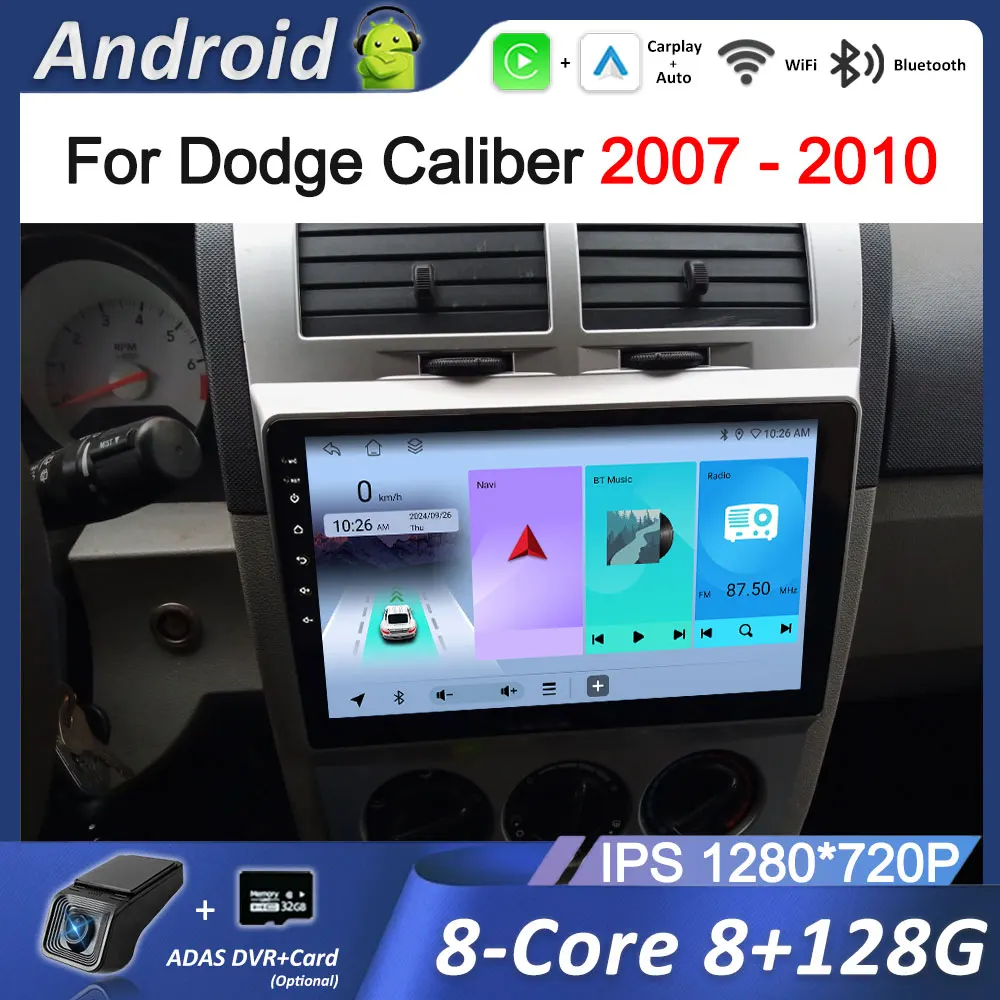 10.1'' GPS Car Audio Multimedia for Dodge Caliber 2007 - 2010 Android Auto Carplay HD Touch Screen WiFi BT Head Unit Cooling Fan