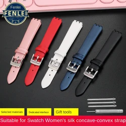 Red white Watchband For SWATCH Spun Silk Genuine Leather Wristband YSS317G 12mm Bracelet Cowhide Wrist strap Women's Accessories