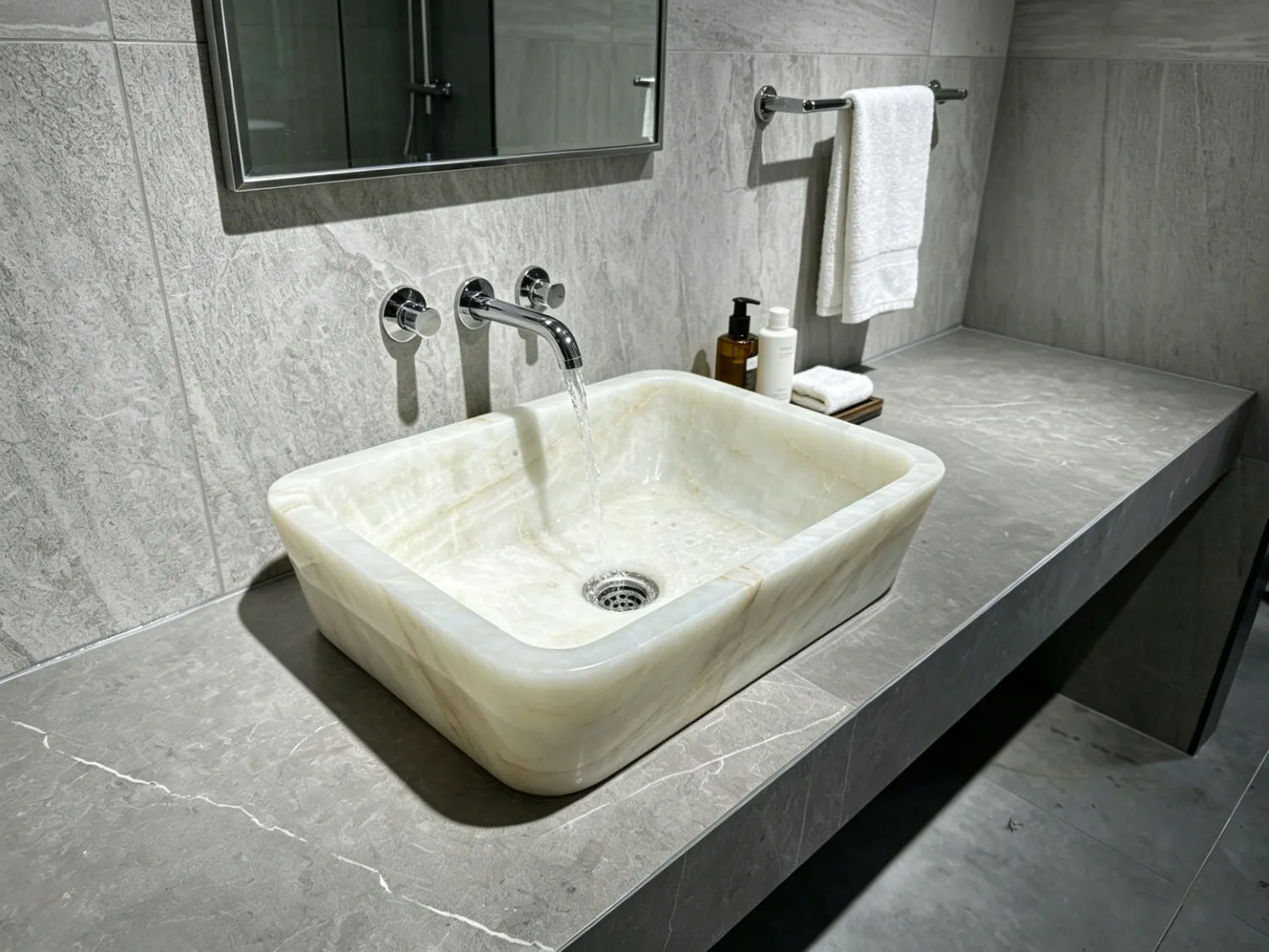 #￥Wholesale Modern Luxury Natural Onyx Stone Basin Sink Eco-Friendly Water Resistant Freestanding Hand Wash Basin for Bathroom