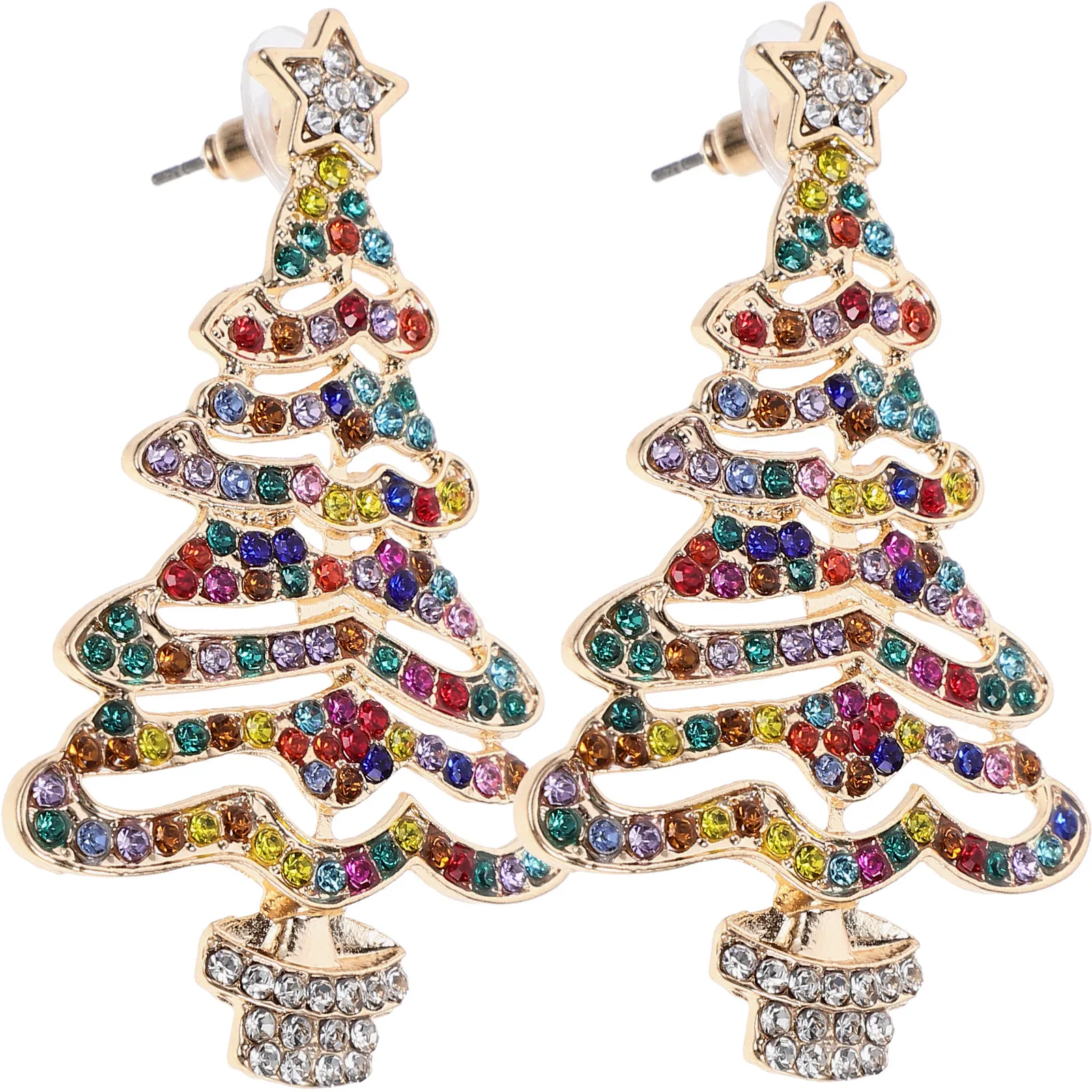 

1Pair Christmas Tree Earrings Rhinestone Ear Studs Lightweight Comfortable Stylish Jewelry for Women Holiday Season