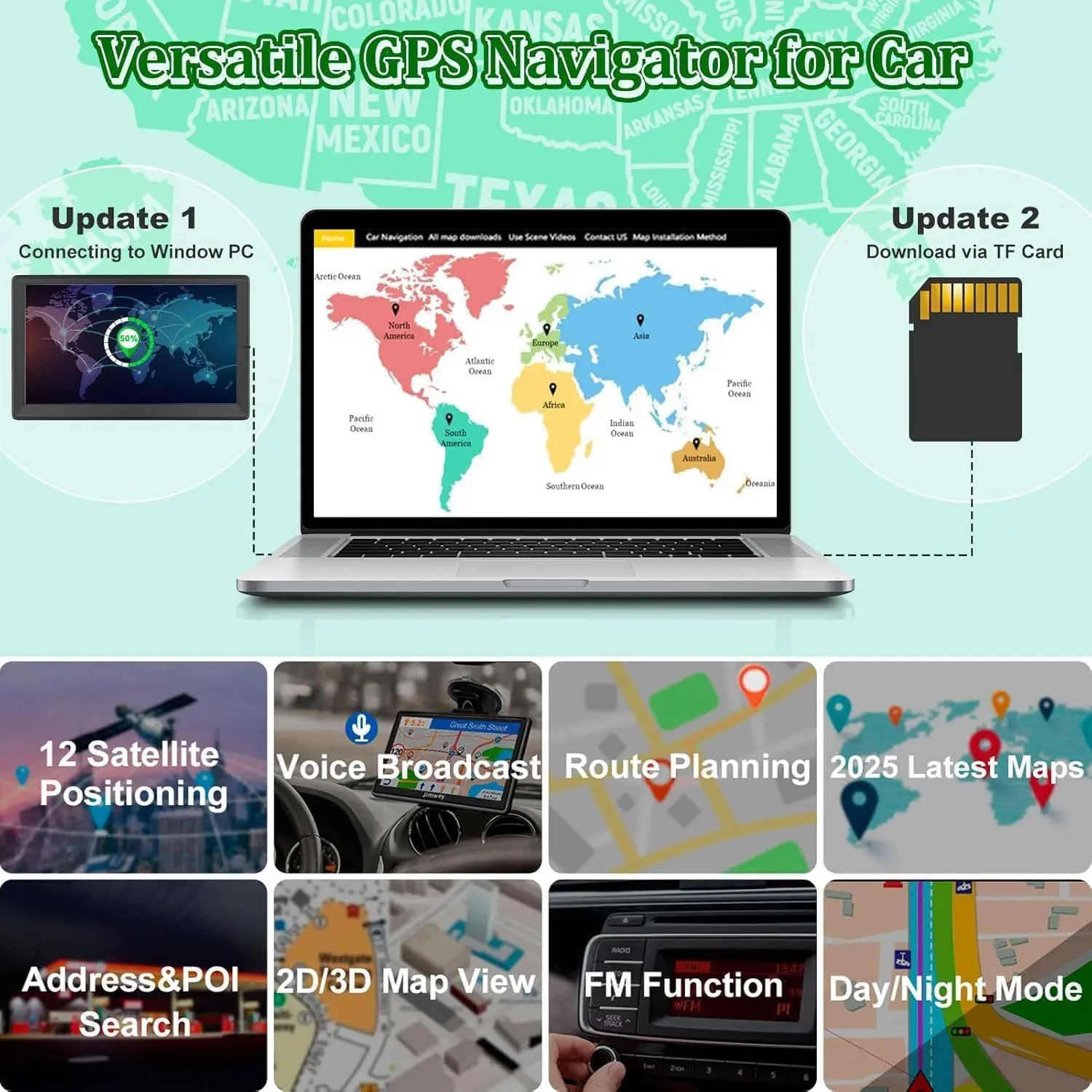 ملاح GPS مقاس 9 بوصات لشاحنة السيارة RV، وخريطة 2025، والملاحة الصوتية، وتحذير السرعة والضوء الأحمر، FM #2