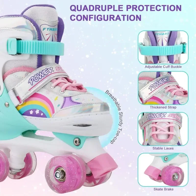 Boys Girls Kids Skates Children Roller Skates Skating Shoes PU Flashing 4 Wheels Roller Skates Sliding Adjustable Quad Sneakers view 3