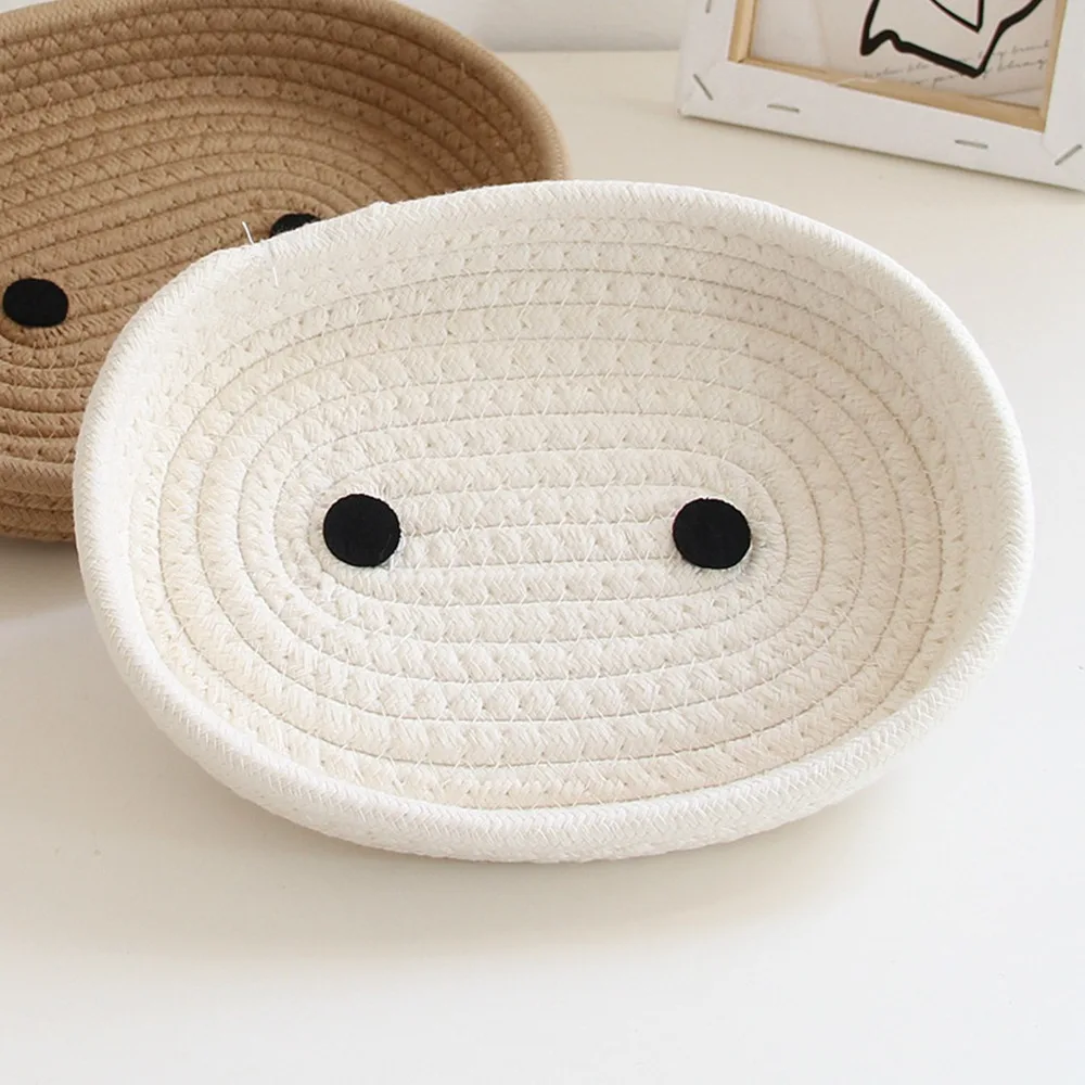 Handmade Cotton Rope Storage Box Woven Design Oval Shape Storage Basket With Lid Decorative Storage Bin Needles Storage
