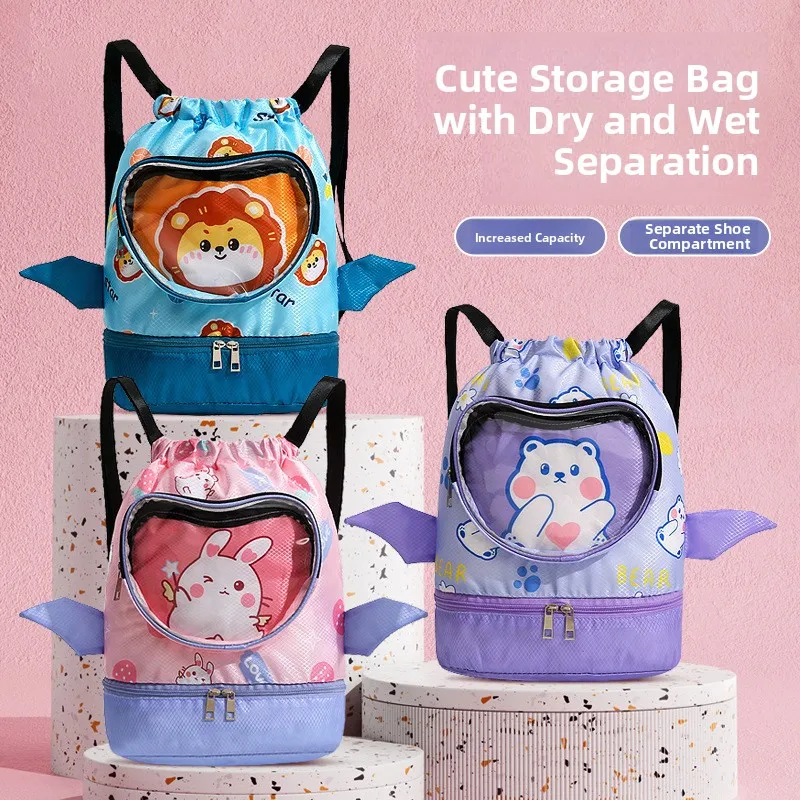 子供用スイミングバッグ-ウェット＆ドライ分離-シューズコンパートメント付き-水着ゴーグル-ユース防水収納バッグ-ユニセックス
