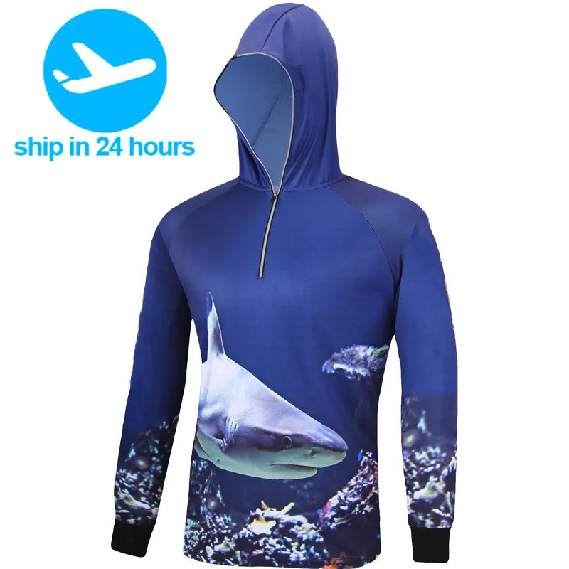 Ultraviolet-Proof Tournament Fishing Jersey Custom Hot Sale Men Half Zipper Slim Fit Hoodie Printing Fishing Shirt