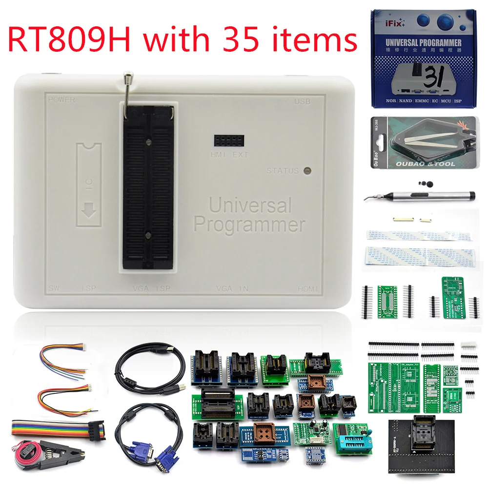 

35 Items For RT809H Programmer EMMC-Nand Extremely Universal +Edid Cable +Sucking Pen Multi-Function Programming Calculator