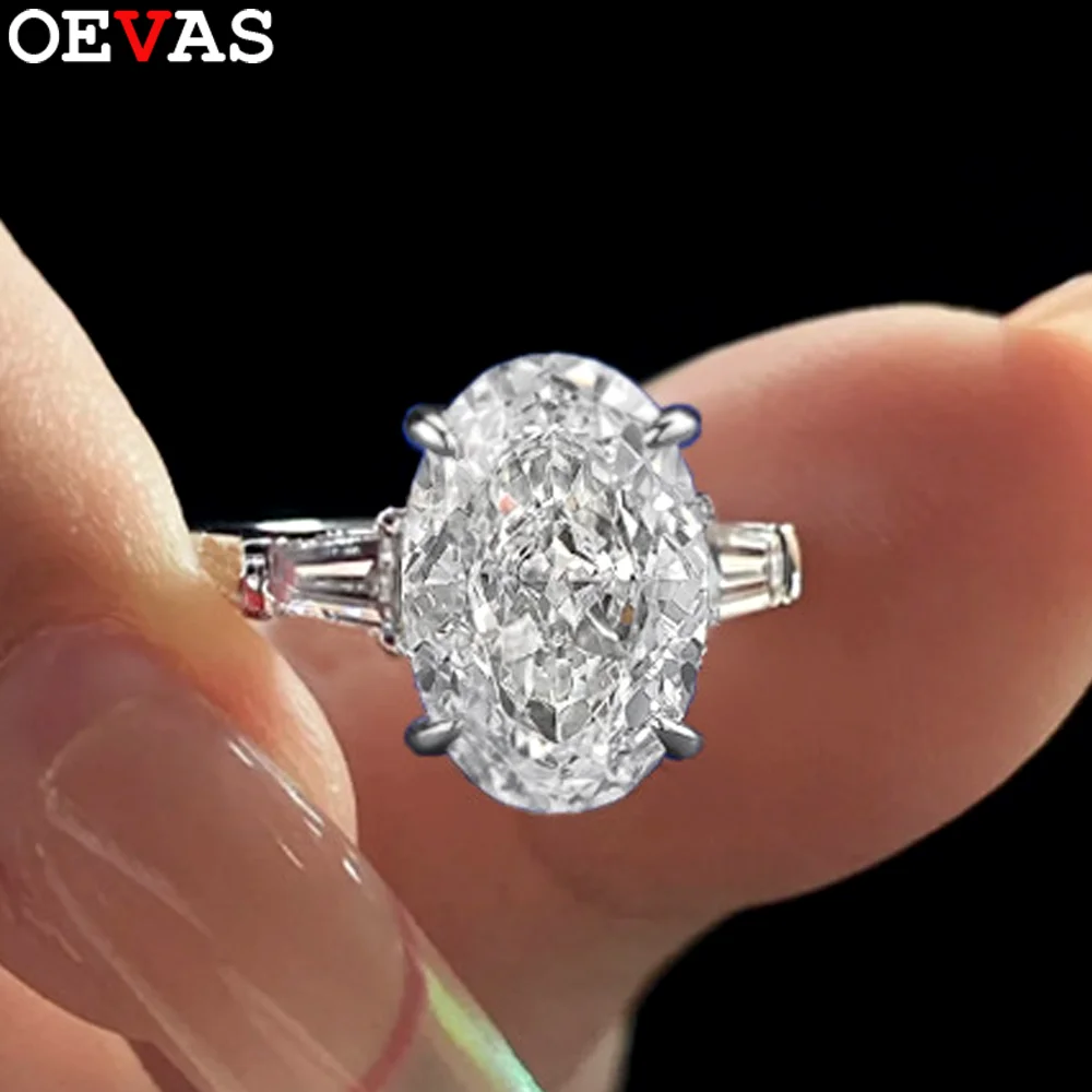 

OEVAS 8*12 мм кольца с высокоуглеродистым бриллиантом 100% S925 серебро драгоценный камень свадебные обручальные кольца для женщин сверкающие ювелирные изделия