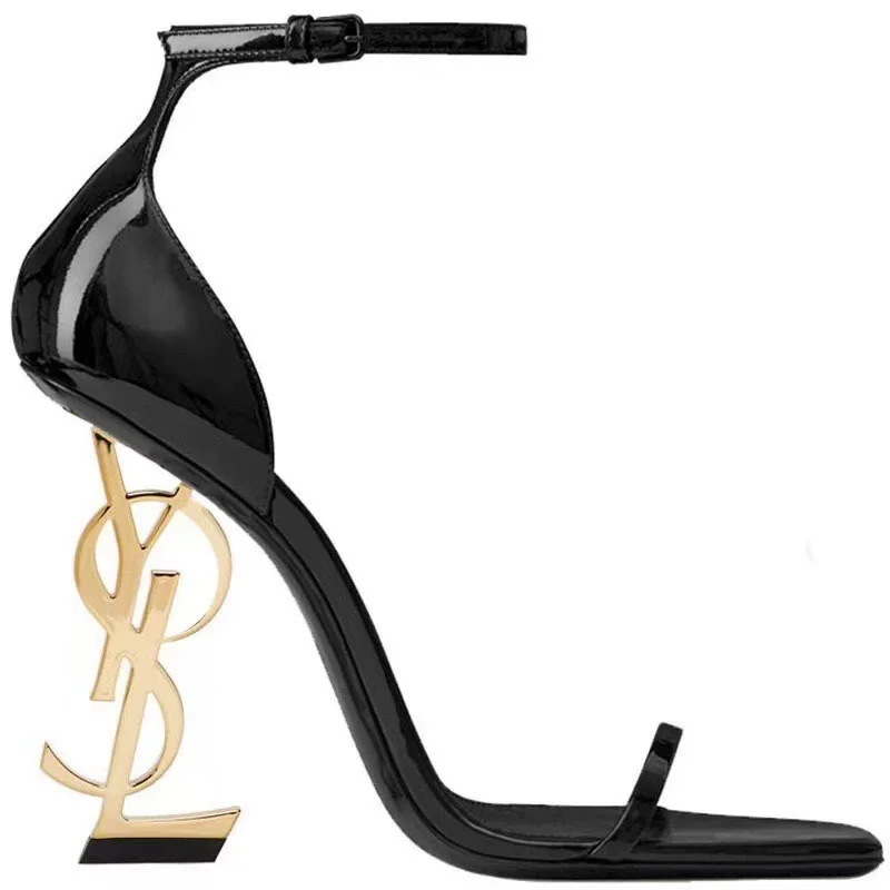 Zapatos de tacón alto, Sandalias de tacón alto de una pieza de Color sólido europeo y americano, diadema para mujer, hebilla, carta de banquete