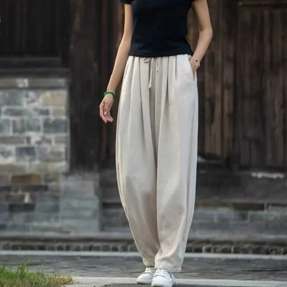 2025 Thin Cotton Linen Y2k Pants Fashion Clothes Vintage Casual Streetwear Loose Harajuku Sweatpants Joggers Women Clothing