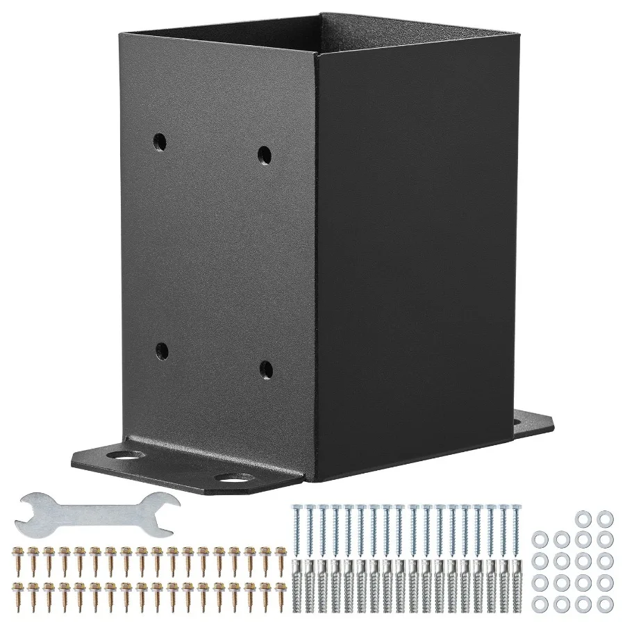 4x4 Post Base 4 Pcs Inner Size 3.6x3.6 Heavy Duty Powder-Coated Matte Black Wood Post Brackets for Pavilion Deck Railing Suppor
