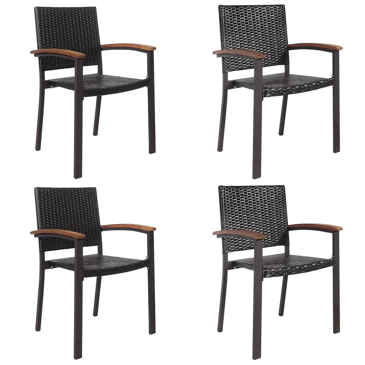 Patio Dining Chairs Set Of 4 Outdoor Rattan Wicker Stackable Armchair Steel Frame Indoor Outdoor Garden, Customized