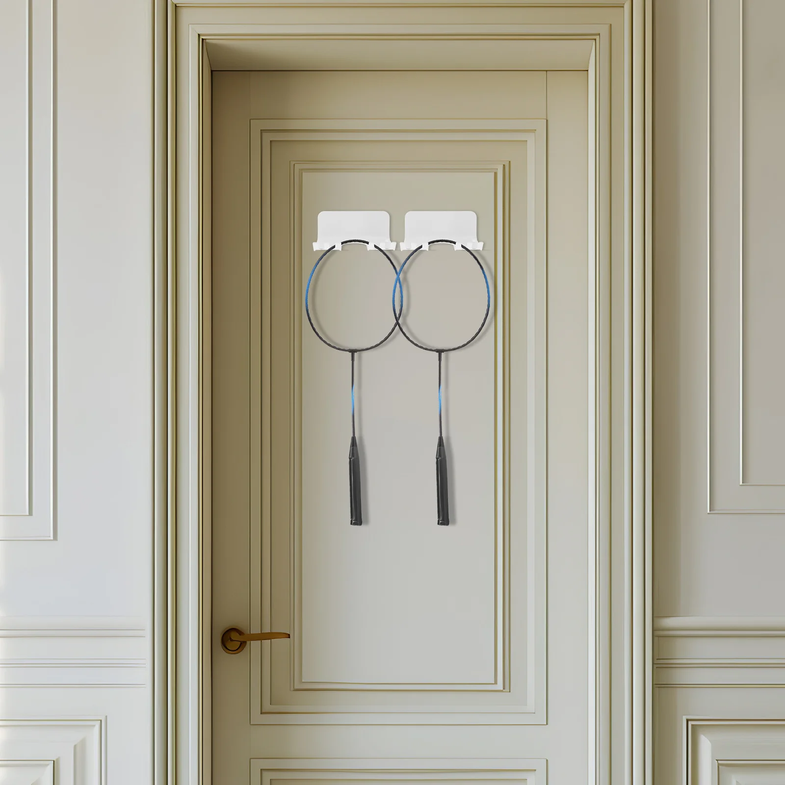2Pcs Badminton Racket Holder Wall Mount Adhesive Hook Racket Storage Organizer Tennis Table Tennis Display Stand Multi-Purpose