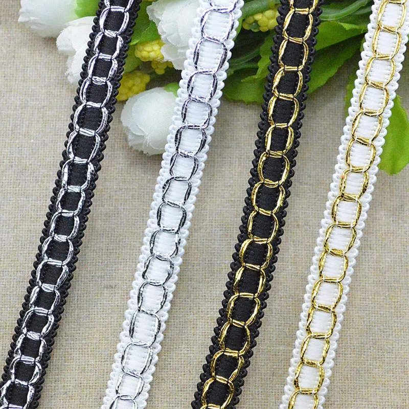5m/16.4ft each pack Clothing Accessories lace trim Black Gold Curve Sewing Fabric Curtain HandMade DIY crafts webbing decoration