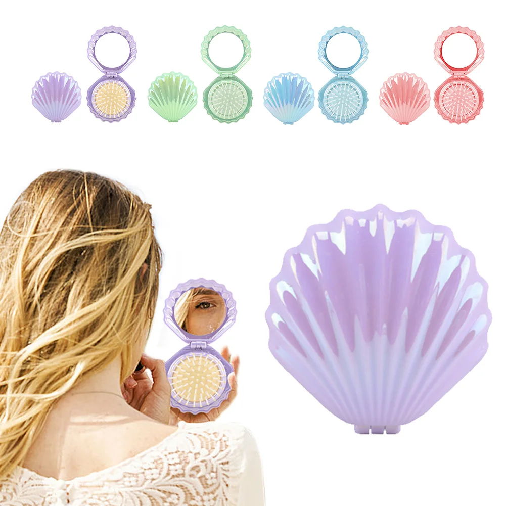 

Складная расческа в форме ракушки, компактная расческа для волос с зеркалом, складная карманная щетка для волос, портативная мини-расческа для волос, аксессуары для укладки