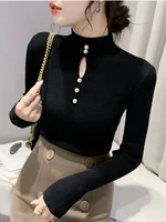 Autumn Winter Pullovers Women Hollow-out Sweaters Long Sleeve Half High Collar Sweater Female Slim Korean Knitwears Tops 2026 2