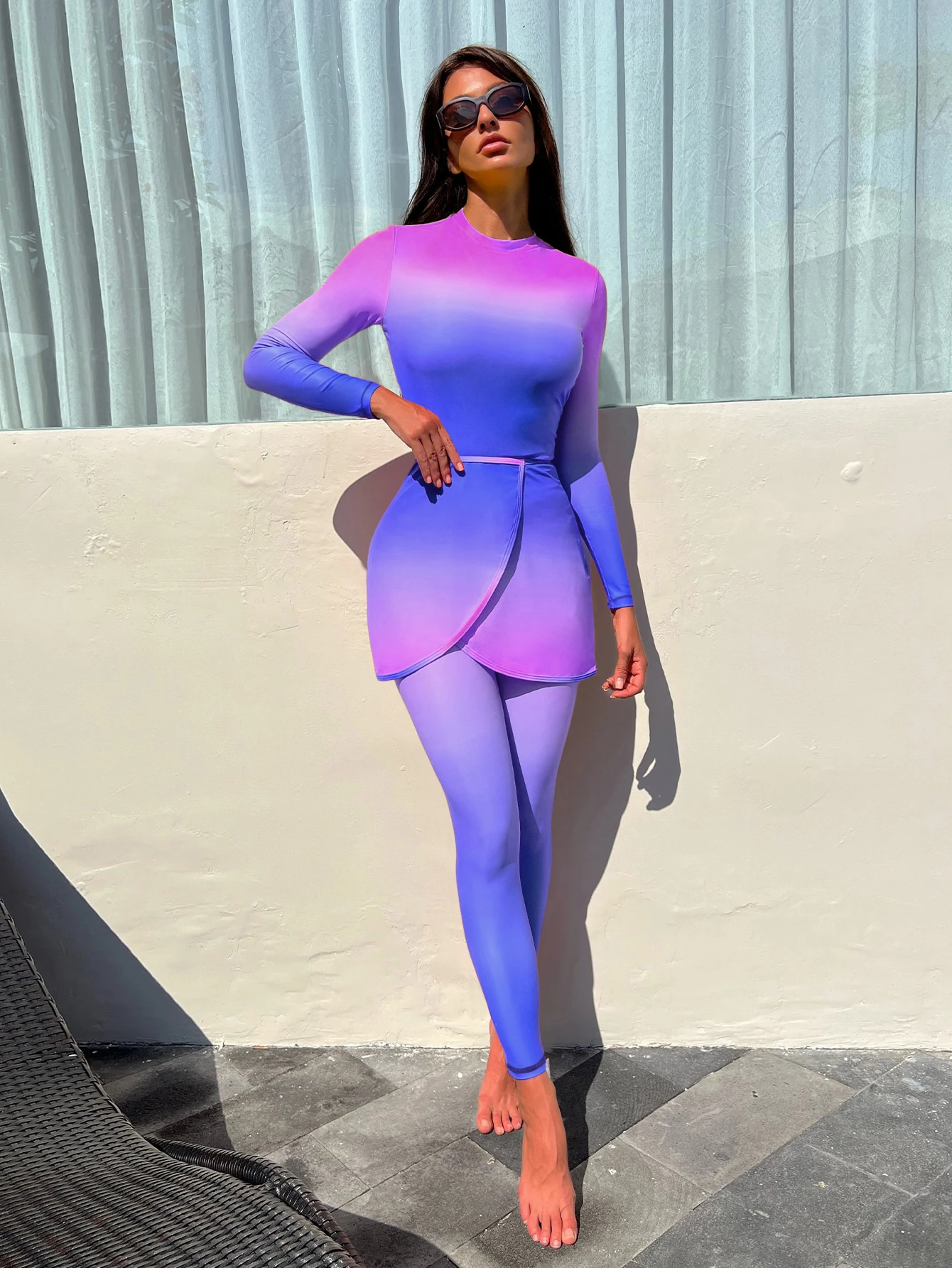 New Muslim Burkini Modest swimsuit Gradation Purple long sleeved Ladies Swimwear beach swimsuit three-piece swimsuit SPF50+