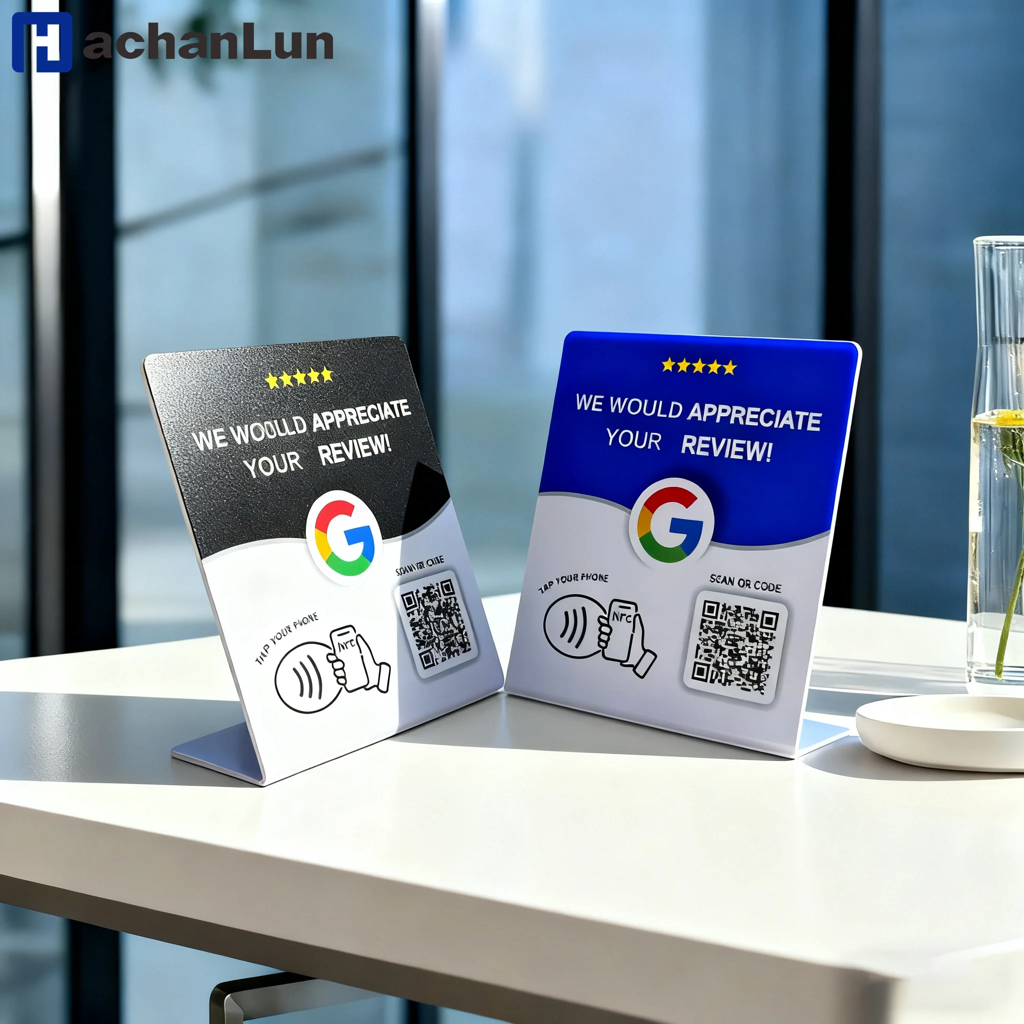 HACHANLUN Programmable NFC 215 QR code Google Review NFC Display rack 13.56Mhz Five Star Rating System Customer Feedback Tool