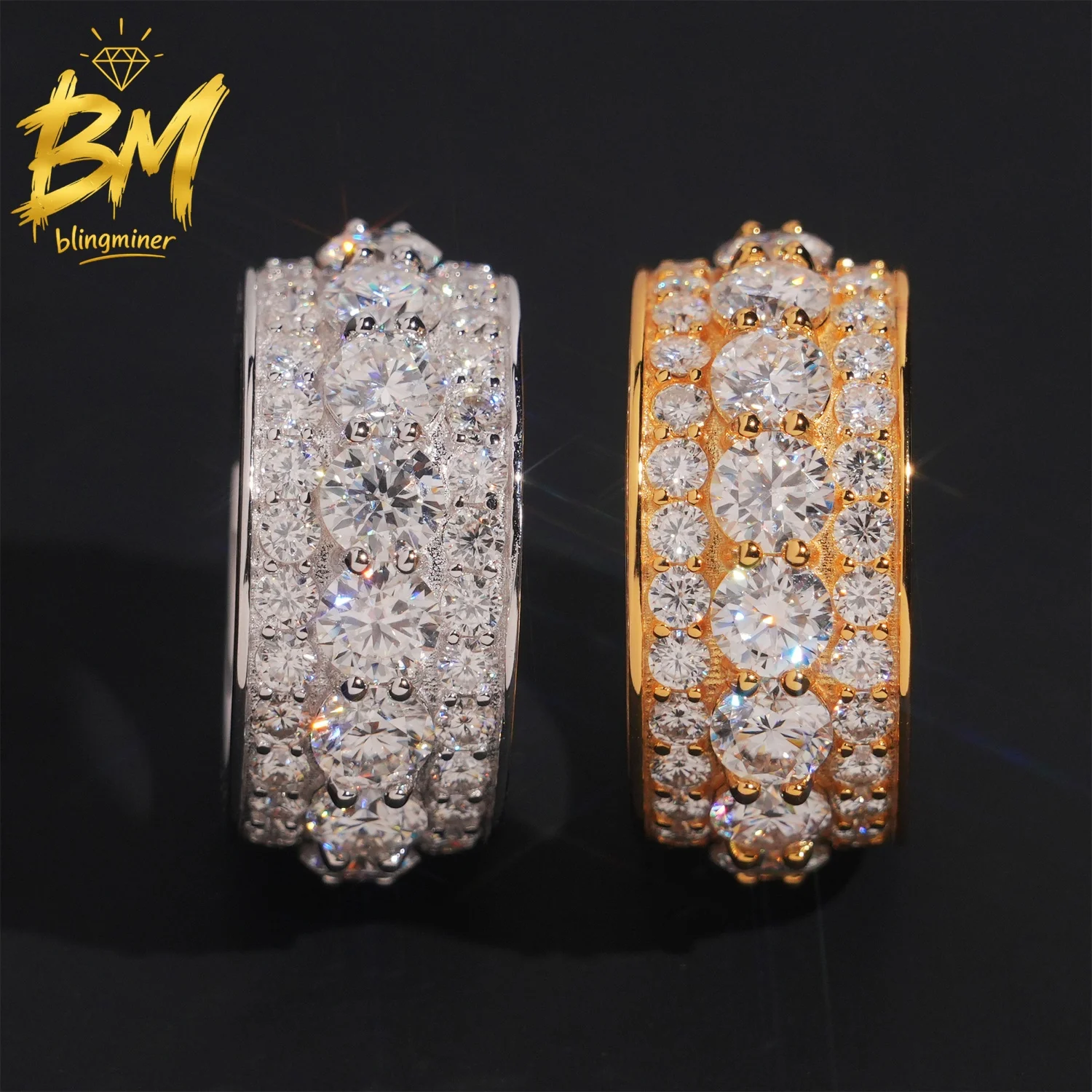 Blingminer Round VVS Moissanite Rings For Men Women S925 Silver Finger Jewelry Pass Diamonds Tester GRA Free Shipping