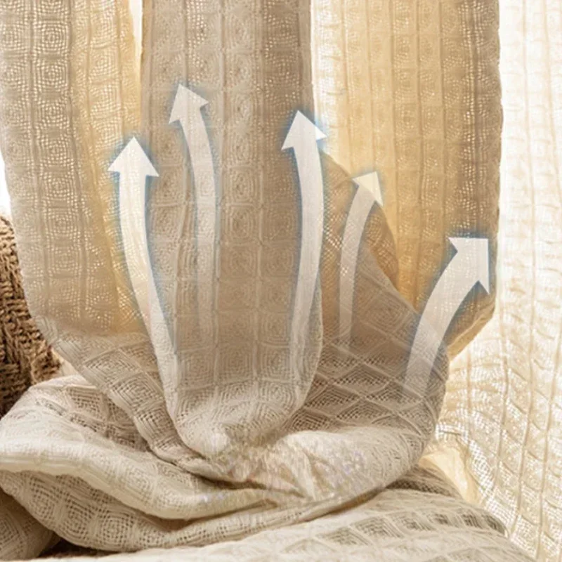 Cream Tulle Curtain For Living Room Window Screen Bedroom Cotton Linen Kitchen Door Fashion Partition Decoration 2023 Blackout