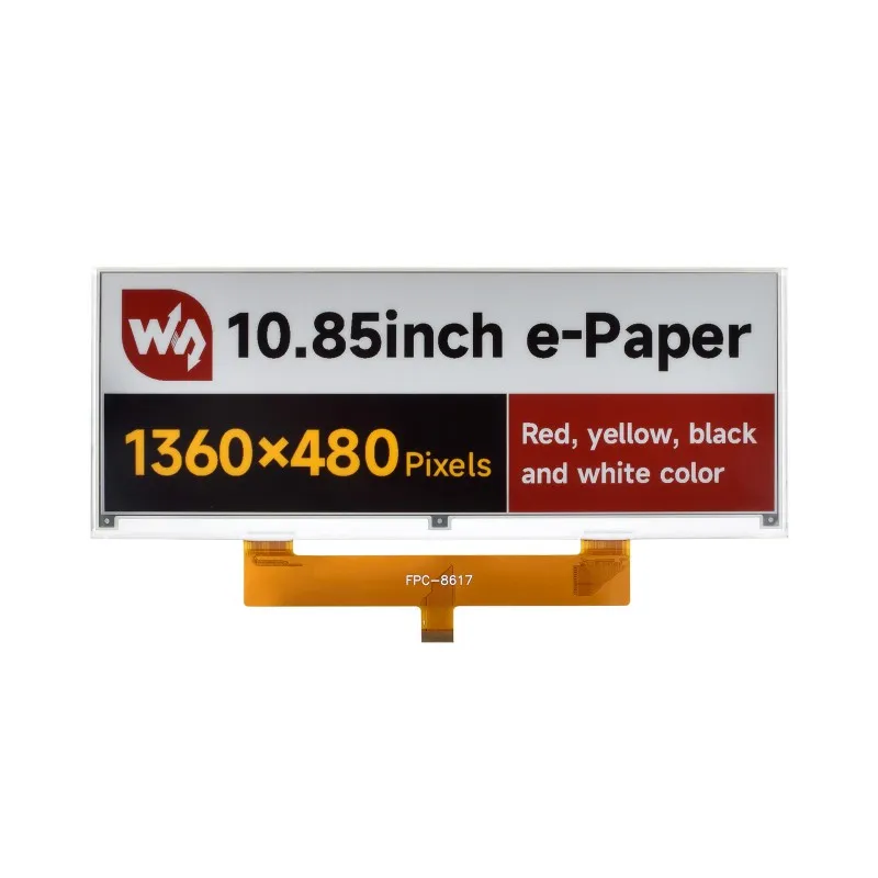 Waveshare 10.85inch e-Paper display (G), e-ink display, 1360x480, Red/Yellow/Black/White, SPI Interface