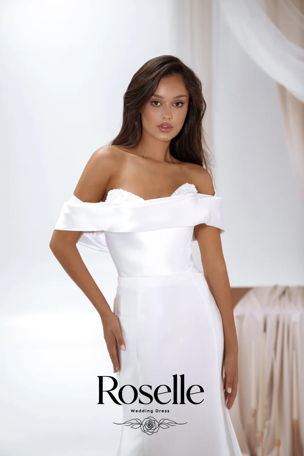 ROSELLE Beading Off Shoulder Mermaid Wedding Dress Open Back White Sweep Train Elegant 2026 Bridal Customized свадебное платьеl