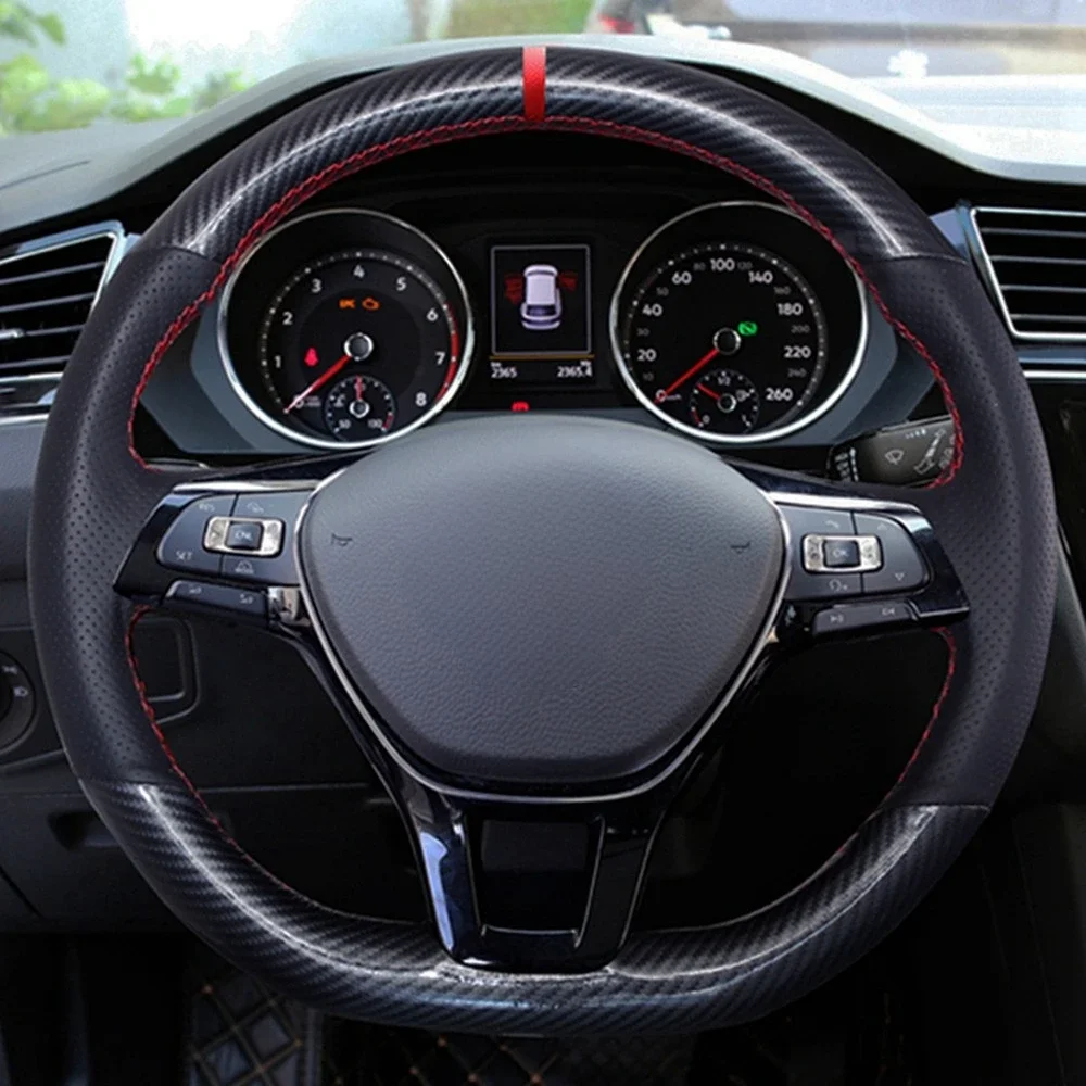 

Car Steering Wheel Cover Black Carbon Fiber Leather For Volkswagen VW Golf 7 Mk7 New Polo Passat B8 Tiguan Sharan Jetta