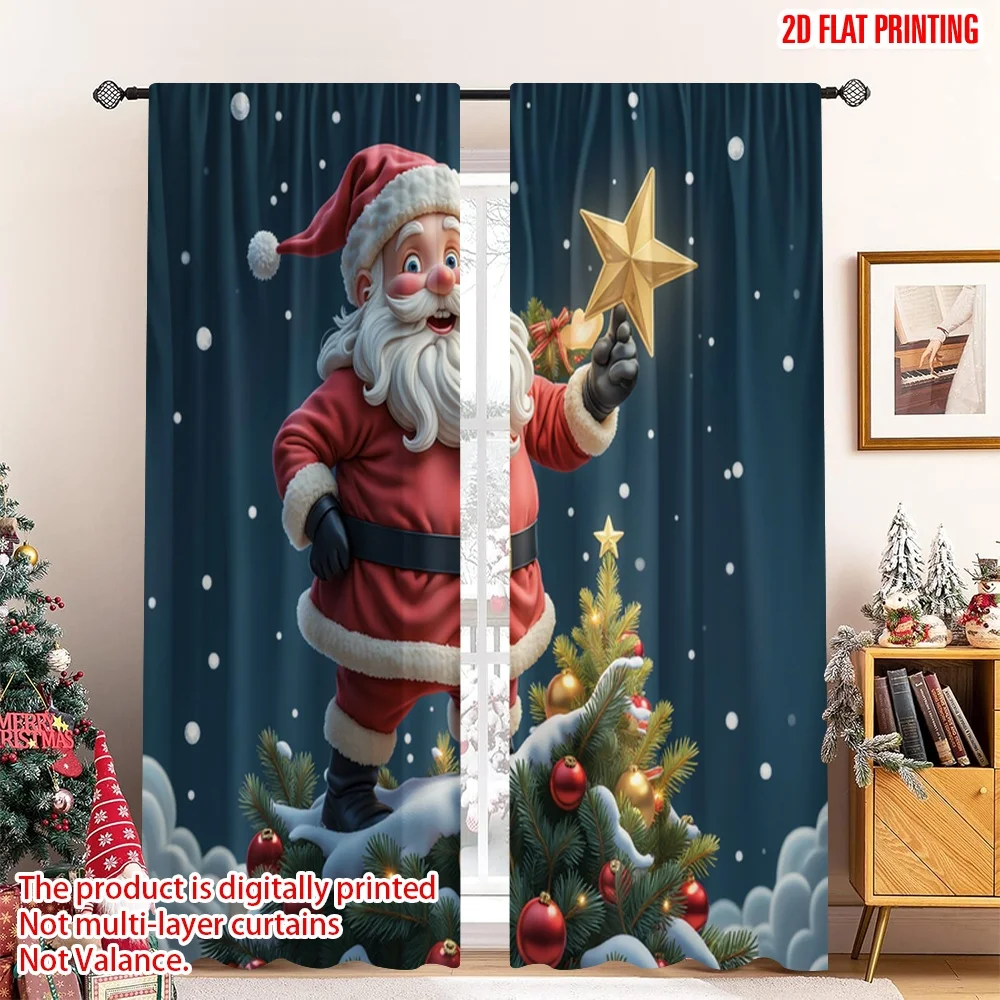 

2pcs 2D flat printing Merry Christmas Popular Curtains Santa Star Christmas Tree Ornaments Polyester Without Electricity