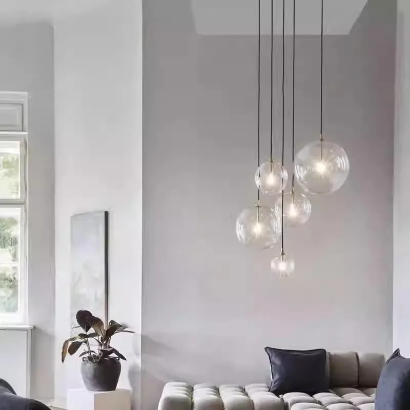 

Retro minimalist single head transparent glass pendant light, round pendant light, Nordic restaurant bar counter, bubble ball