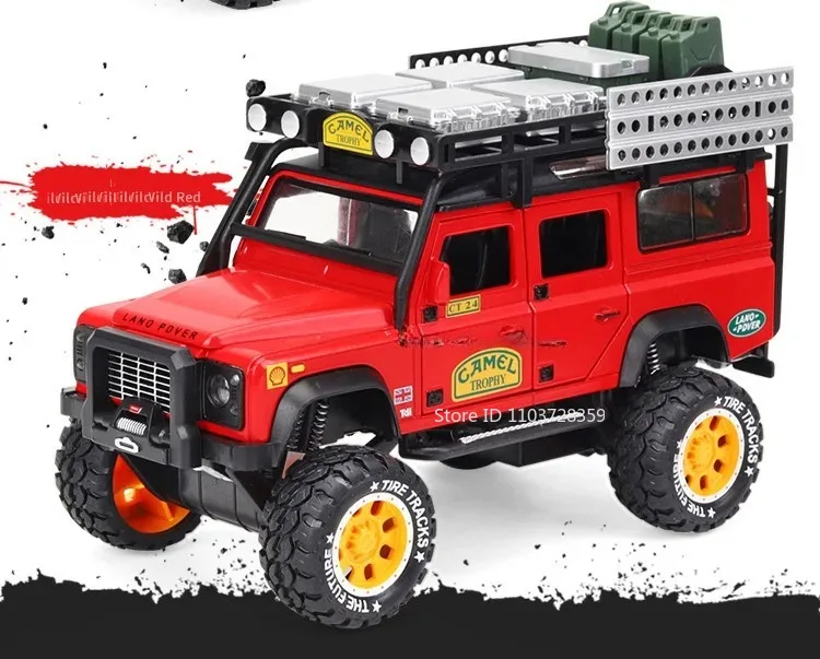 1:28 Camel Cup Land Rover Defender Modellauto Spielzeug Legierung Druckguss UNIMOG RV Geländewagen Sound Licht Türen geöffnet Kinder Geschenke – Detail 5