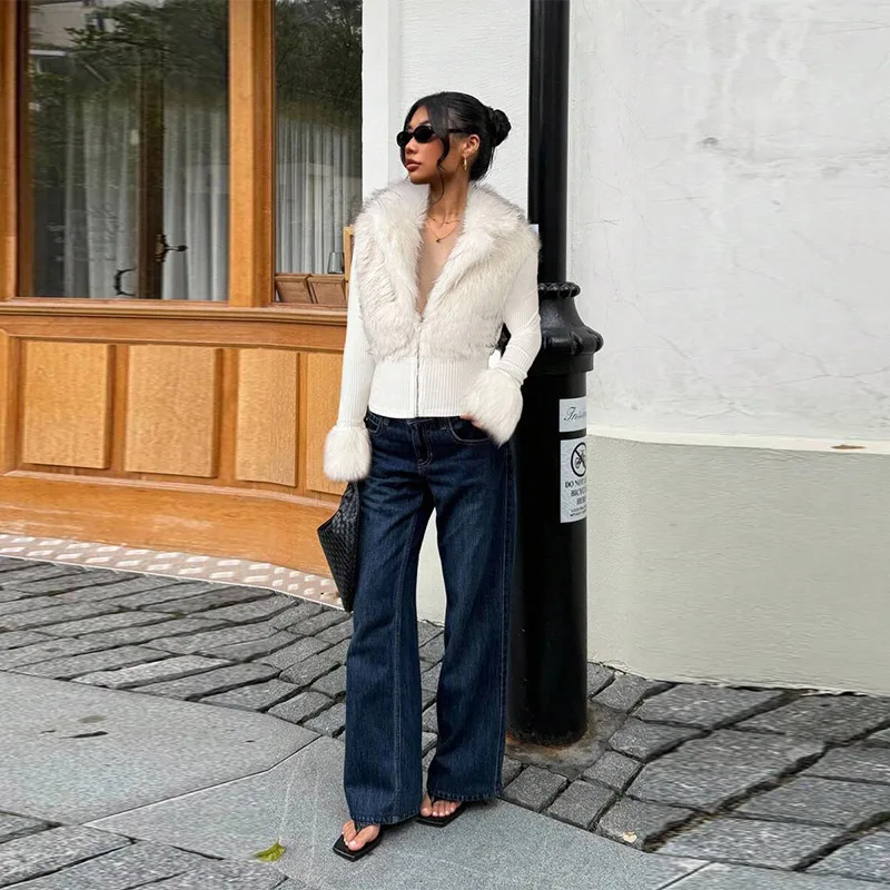 أنيقة سترة مشغولة من الصوف فو الفراء المرقعة تنوعا سليم صالح أزياء المرأة البنطال القصير العصرية لينة مريحة الرجعية سيدة الشارع ارتداء #4