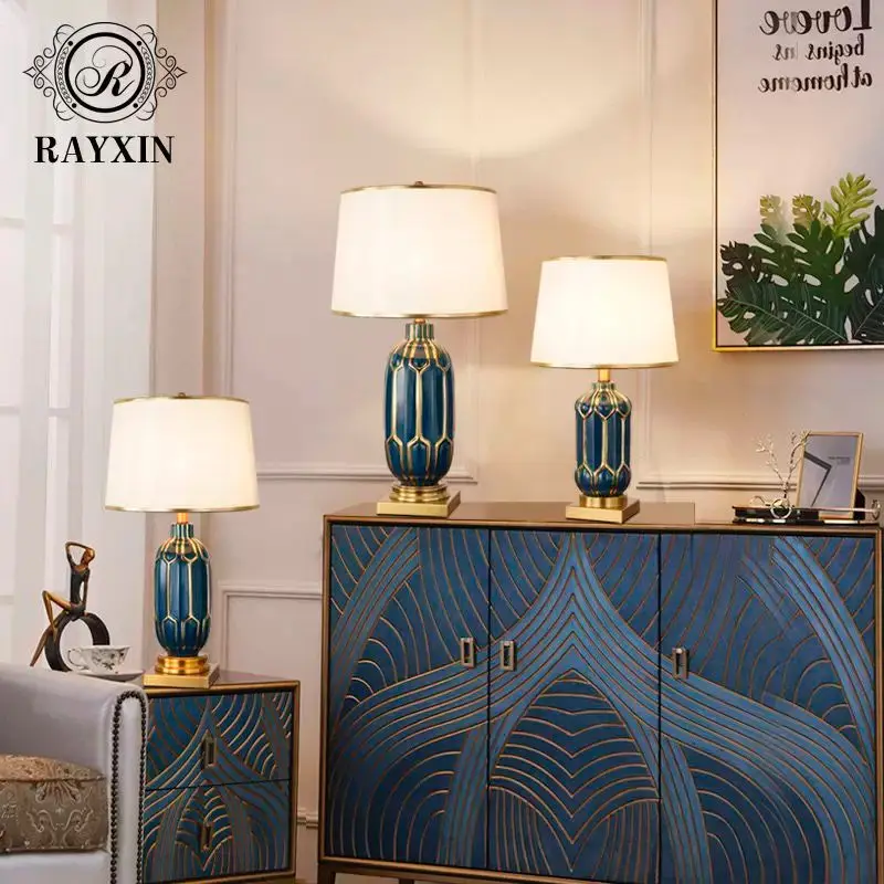 customized American color ceramic desk lamp  bedside lamp post-modern luxurious LED painted desk lamp