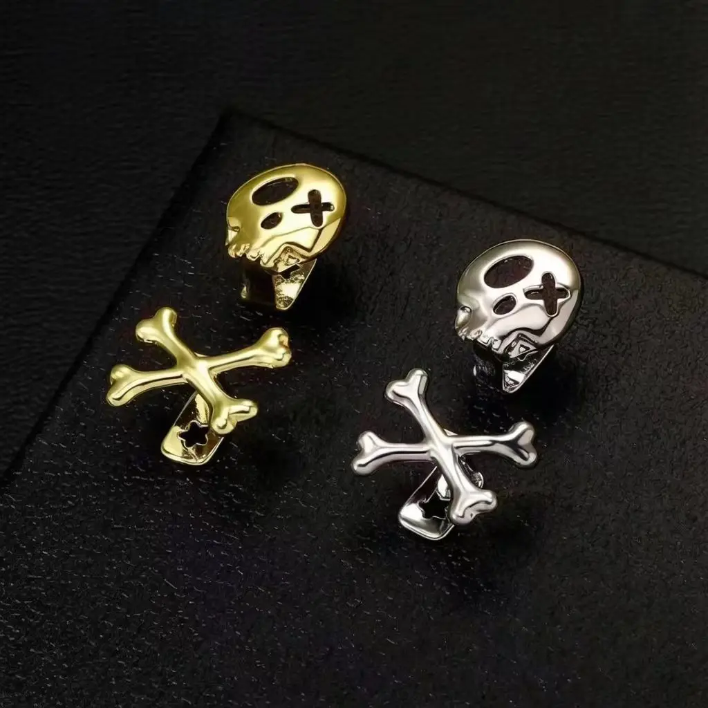 Gothic Skull Grillz Single Tooth Cap Hip Hop Teeth Jewelry Cross Bones Pattern Gold Plated Mouth Accessories for Men Women