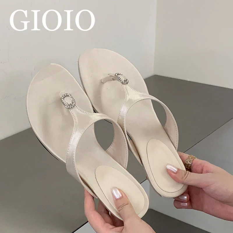 

2026 New Summer Fashion Round Toe Women Slippers Slides Thin Heel Female Flip flops Sandals Pumps Ladies Heeled Slippers Shoes