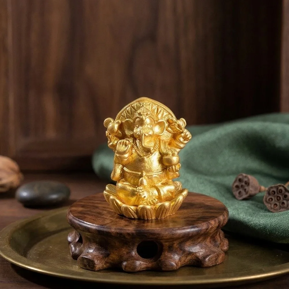 Elephant God Lotus Gold Resin Ornament 3.2 cm x 3.8 cm Pack of 10 for Car For Home Desk and DIY Miniature Decoration