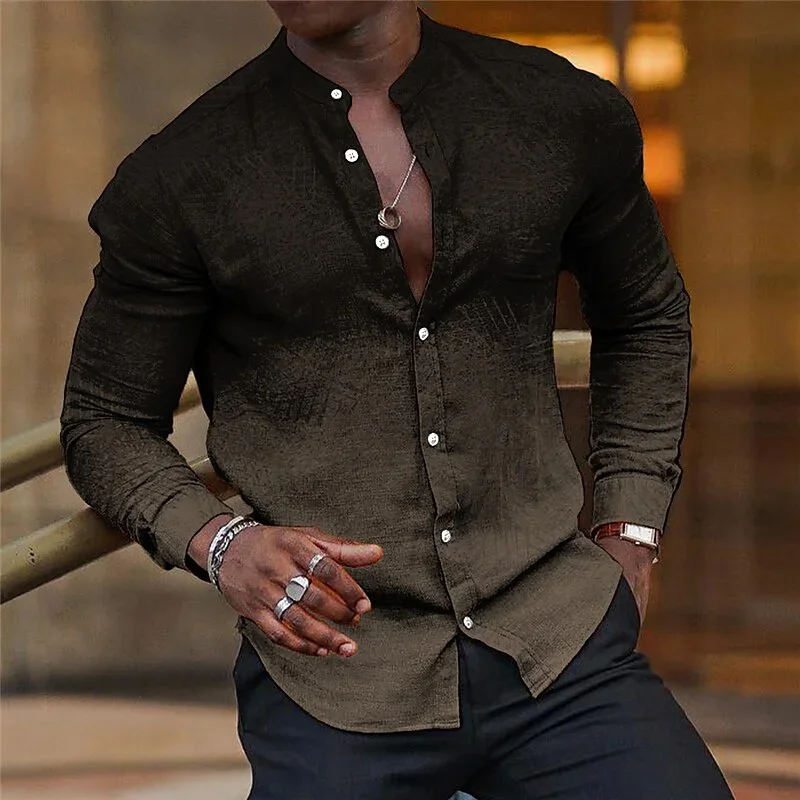 Camisa hawaiana de manga larga para hombre, camisa informal con cuello y botones estampados, color gris, 6XL, 2023