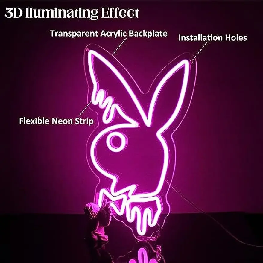 กระต่ายกระต่ายกระต่ายกระต่ายป้ายนีออนสําหรับตกแต่ง LED Neon Light Sign สัตว์น่ารัก LED ป้ายสําหรับห้องนอน Kids Room Party Decor สาวของขวัญ