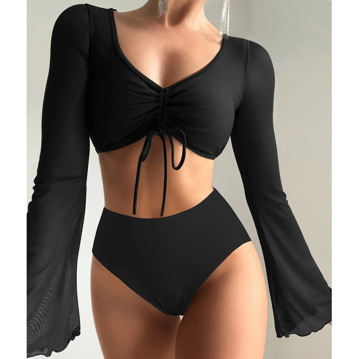 Mulheres Sexy Long Sleeved Split Bikini Swimsuit, maiô, Swimwear